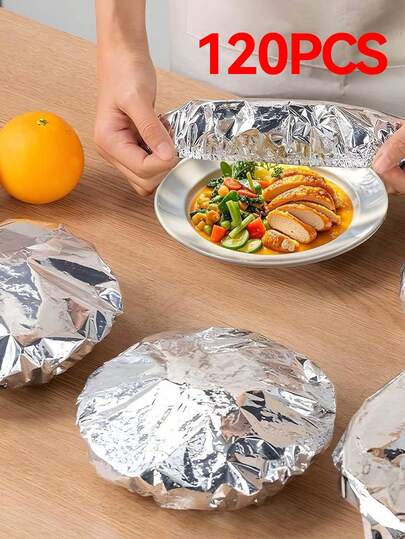 2/10/20/30/50/100/120pcs Aluminum Foil Food Covers, Reusable Heat Insulation Lids For Kitchen And Dining Table, Suitable For Picnic, Camping And Home Use, Food Warmer Covers | Food Safety Covers | Reusable Food Wrap, Food Saver, Refrigerator Storage