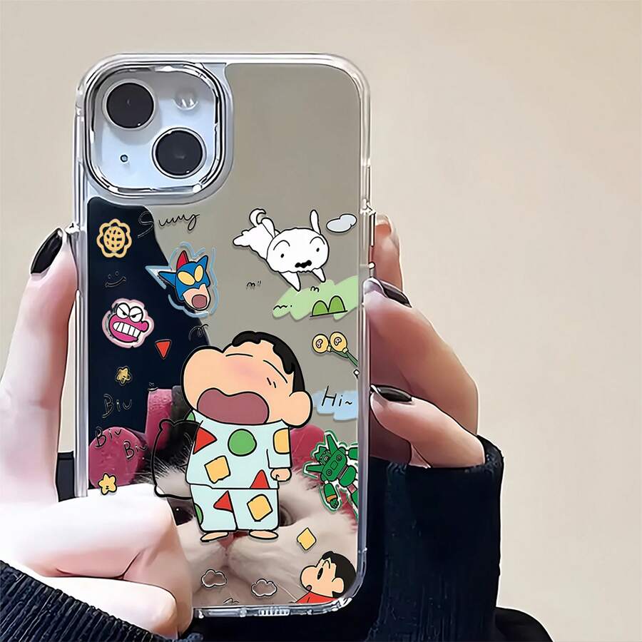 Cartoon Character Fun Print Phone Case-Compatible With  17,  16 Pro Max,  15 Pro Max,  13, And  12. Made From TPU Material With A Vibrant And Playful Design; Features Shockproof And Drop-Resistant Capabilities. Perfect For Kids, Fans Of Animated Series, Or As A Whimsical Gift For Loved Ones. - Silver - View 1