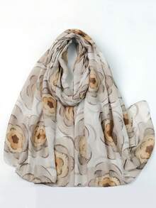 1件装女士花卉猫咪印花长袍围巾，多功能披肩 - 彩色 - 查看 2