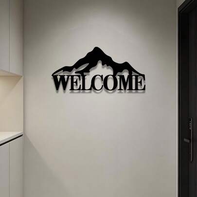 1pc Vintage Iron "WELCOME" Hanging Decor, Creative Entrance Door Sign, Mountain-Shaped Entryway Hanging Decoration, Suitable For Indoor/Outdoor Wall Decor, Home, Bathroom, Bedroom, Living Room, Office, Perfect Gift For Family And Friends, Ideal Home, Holiday, Birthday, Party Gift