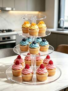 Soporte de pastel de varios niveles, estante redondo para postres, soporte para exhibir cupcakes, soporte para cake pops, hecho de material acrílico, herramientas de hornear y pastelería, moldes para contenedores de pasteles, suministros de hornear, utensilios de cocina, suministros para fiestas, accesorios para pasteles y postres, adecuado para reuniones, bodas, fiestas de cumpleaños, regalos del Día de la Madre, regalos del Día del Padre - transparente - Ver 5