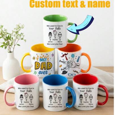 1 chiếc cốc sứ in hình theo yêu cầu dành tặng Cha nhân Ngày của Cha: Bao gồm các thiết kế ấm áp và vui tươi, chẳng hạn như dòng chữ cá nhân hóa "Chúng ta từng sống trong thế giới của bố" và "Người bố tuyệt vời nhất thế giới" hoặc các họa tiết chủ đề "Bố", lý tưởng để tạo ra những món quà độc đáo và ý nghĩa, thể hiện tình cảm gắn bó không thể phá vỡ giữa cha và con. Cốc sứ, ly cà phê, quà tặng cho cha.