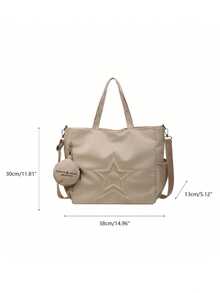 Túi tote vải canvas họa tiết ngôi sao thời trang mới, kiểu dáng thường ngày, có ngăn đựng tiền xu, dành cho nữ, túi công sở, túi vải canvas. - Màu Khaki - Xem 9