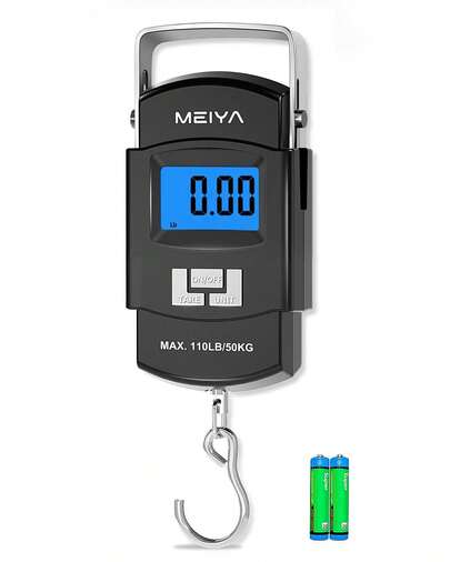 110lb/50kg Digital Fishing Scale With Backlit LCD, Portable Handle Stainless Steel Hook, Fishing Gear Gifts For Men, Fishing Tackle Accessory