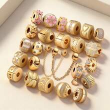 Hạt charm mạ vàng lấp lánh, phù hợp với vòng tay kiểu rắn nguyên bản, dây chuyền để tự làm trang sức bạc 925, quà tặng trang sức cho nữ, con gái. - Vàng - Xem 1