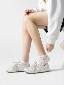 3/6 pares de calcetines para mujer, patrón de lazo plano negro, blanco y verde aleatorio, adecuados para uso diario y salidas, calcetines cortos de color aleatorio - Multicolor - Ver 3