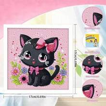 一套可爱的猫咪图案5D DIY钻石画套装 - 卡通动物小猫钻石马赛克艺术套装，节日手工艺品。这款炫彩钻石画套装包含画布、钻石袋、工具，尺寸为5.9英寸*5.9英寸。 - 彩色 - 查看 3