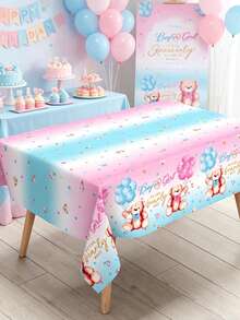 1pc Gender Reveal Party Decorative Tablecloth, Cute Pink & Blue Bear Pattern Disposable Waterproof Table Runner, Perfect For Gender Reveal Party, Baby Shower, Family Events Decoration, Baby Party Gift, Boy Or Girl, Outdoor Gender Reveal Party Tablecloth, Easy To Clean - Light Blue Bear - View 5