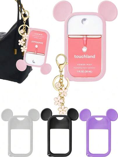 2pcs/1pc Set (30ml) Hand Sanitizer Spray Bottle Protective Cover, 26 Floral & Letter Pearl Decor Spray Bottle Pendant, Silicone Mouse Ear Shaped Spray Bottle Anti-Drop Anti-Collision Protective Case, Pearl Bracelet Design, Easy To Carry For Travel, Can Be Hung On Bags, Keys Or Kids' Backpacks, Wear-Resistant, Waterproof, Reusable Protective Cover, Suitable For Hand Sanitizer Spray, Travel, Outdoor, Gifts, Halloween Gifts, Christmas Gifts