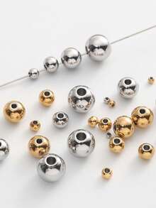 50 piezas de cuentas redondas de acero inoxidable 303#, cuentas espaciadoras sueltas de 2-10mm para accesorios de joyería DIY para pulseras y collares - Dorado - Ver 3