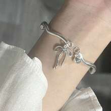 1-Piece Sweet Bowknot Bell Wave-Shaped Open Bracelet, Adjustable - 銀色 - 查看 2