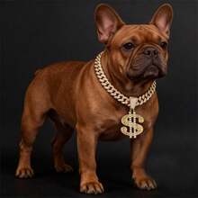 Zinc Alloy Pet Necklace, Sturdy, Classic Hip-Hop Cuban Chain With Rhinestones, Adjustable Pet Collar Comfortable And Versatile, Suitable For Cats And Dogs All Seasons - Multicolor - View 7