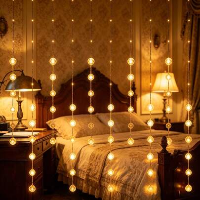 Dây đèn LED rèm bong bóng, 90 đèn LED, nguồn USB, đèn trang trí tạo không khí, 8 chế độ nhấp nháy, đèn dây trang trí với quả cầu pha lê trong suốt LED và móc treo, ánh sáng bong bóng trắng ấm thích hợp trang trí trong nhà/ngoài trời, phù hợp cho trang trí trong nhà, phòng ngủ, quán cà phê, hiệu sách, sinh nhật, tiệc tùng, lễ hội, đám cưới, Ngày Valentine, Ramadan, Ngày của Mẹ.