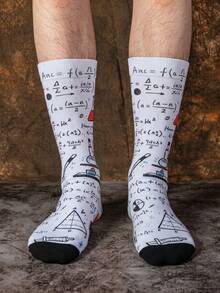1/3 Pairs Science Knowledge Graffiti Pattern Mid-Calf Socks, Men's Mid-Calf Socks, Creative & , Summer Fashion - Multicolor - View 2