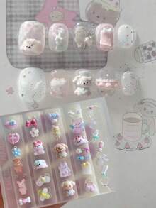 1pc Cute Bear, Ice Cream, Bow, Puppy, Flower Minimalist Nail Art Mold, Silicone Nail Decoration Mold Essential For Nail Technicians - Clear - View 13
