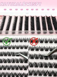 anlinnet 10排/盒 自粘式3D猫眼睫毛簇，分段式延长可重复使用便携式化妆无胶假睫毛，自然睫毛簇 - 查看 6