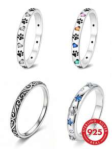 1 pieza Anillo de compromiso con forma de corazón con huella de mascota, anillo solitario de corte marquesa clásico, anillo de boda con halo oculto, anillo de propuesta delicado, adecuado para mujeres - Plateado - Ver 12