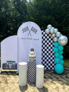 Black And White Checkered Racing Theme Arch Backdrop, Suitable For Baby Shower Party, Birthday Party Decoration, Racing Theme Party, Football Party Decoration. Black And White Checkered Monster Truck Birthday Party Decoration Arch Backdrop, Stretchable Round Racing Arch Backdrop, Perfect For Children And Boys "Let's Race" Theme Party Supplies (Black And White) (Arch Frame Not Included) - Multicolor - View 7