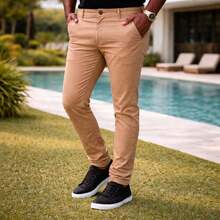 Men's Plus Size Tailored Twill Trousers With Cotton And Elastane, Assorted Colors - 卡其色 - 查看 8
