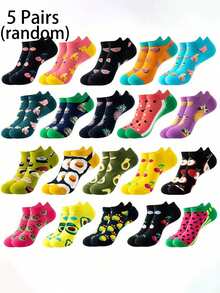 5 Pairs/10 Pairs/15 Pairs/20 Pairs Men's Fashion Fruit Pattern Series Versatile Ankle Socks Random Delivery - Multicolor - View 7