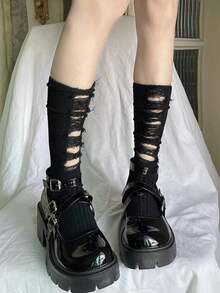 1/3 pares de calcetines largos y huecos personalizados para mujer, calcetines creativos de moda adecuados para uso diario - Negro - Ver 2