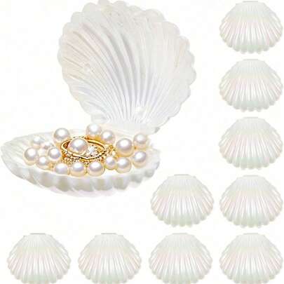 Bộ 10 hộp đựng trang sức hình vỏ sò, hộp vỏ sò mini chủ đề nàng tiên cá, hộp đựng vòng cổ bằng nhựa hình vỏ sò, thích hợp làm quà tặng, cũng thích hợp để đựng trang sức trong các bữa tiệc sinh nhật theo chủ đề dưới nước, tiệc mừng em bé, Ngày của Mẹ, lễ tốt nghiệp, tựu trường và các dịp khác.