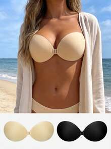 2 Pairs Reusable Adhesive Backless Strapless Front Closure Invisible Bra Pasties, Women's Lingerie & Intimate Accessories - Multicolor - View 1