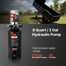 8 Quart Hydraulic Power Unit, Double Acting Dump Trailer Pump, 3200 PSI Max Relief Pressure & 0.91 GPM Flow Rate, DC 12V Hydraulic Pump With Metal Reservoir For Dump Trailer Car Lifting - 8 Quart - 查看 2