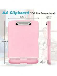 Carpeta Portapapeles Papeleta Almacena Tabla Clip Carta Caja de almacenamiento para documentos con pegatinas de regla, con compartimentos para organizar carpetas A4 de colores, archivos de revistas y estantes para documentos - Rosa - Ver 2