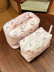 SANRIO 1pc/2pcs Cosmetic Storage Bag, Large Capacity Canvas Zipper Tote/Toiletry Bag. Lightweight And Portable, Ideal For Vacation And Bathroom Storage. Essential For Travel, Suitable For Beach Vacation And Carry-On Luggage - Multicolor - View 5