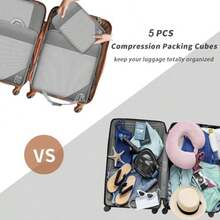 Juego de 5 Bolsas Organizadoras Compresión Impermeables - Organizador Maleta con Cremalleras Reforzadas Ahorra 50% Espacio Multiusos para Ropa Mochila Equipaje de Mano - Gris - Ver 5