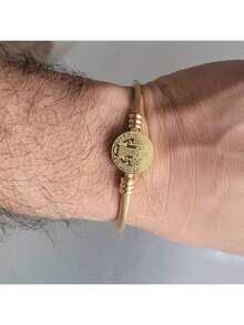 Luxury Adjustable Gold Saint Benedict Bracelet With 316L Stainless Steel Cable - 金色 - 查看 4