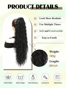 Tóc nối đuôi ngựa dài 26 inch có dây rút, trông tự nhiên, làm từ sợi tổng hợp chịu nhiệt, kiểu tóc thời trang dành cho nữ sử dụng hàng ngày. - Nhiều màu - Xem 4