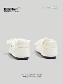 BEIER 休闲运动鞋，新款时尚百搭圆头平底系带滑板鞋，女士款 - 米色 - 查看 5