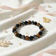 1pc 3-In-1 Tiger Eye Bracelet, Necklace, Symbolizing Wealth Balance And Negative Energy Barrier - Bohemian Style High-End Gift For Women - Highly Effective - Multicolor - View 1