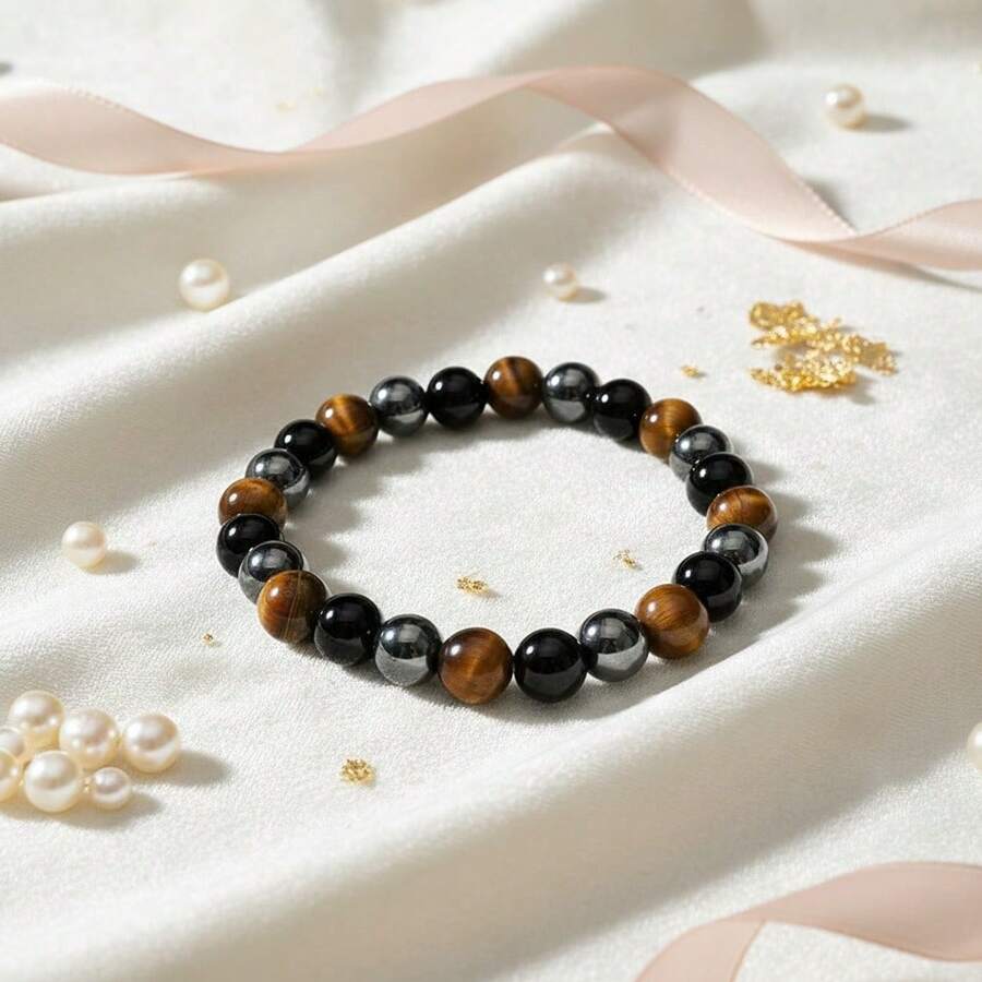 1pc 3-In-1 Tiger Eye Bracelet, Necklace, Symbolizing Wealth Balance And Negative Energy Barrier - Bohemian Style High-End Gift For Women - Highly Effective - Multicolor - View 1