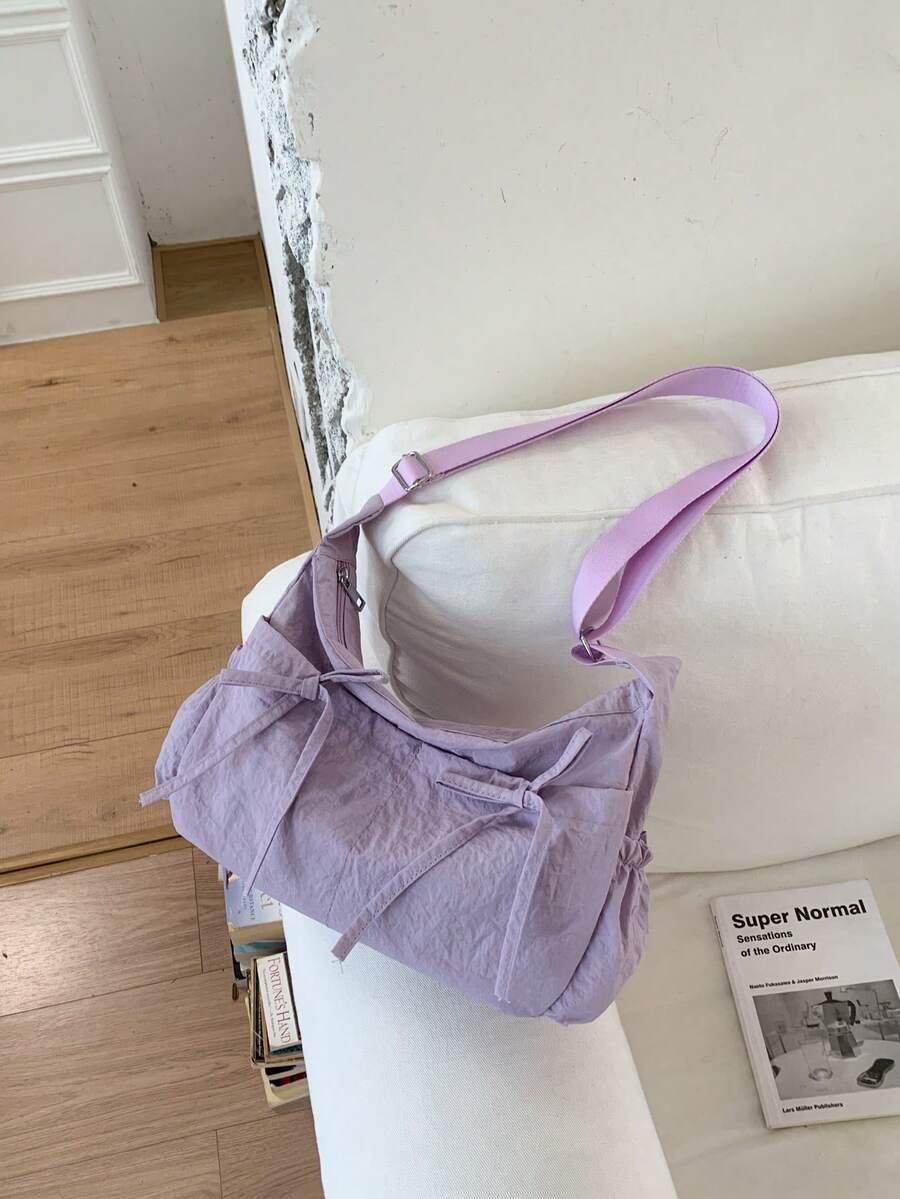 Nueva bolsa de hombro con cordón y lazo, estilo plisado tipo nube, bolso cruzado para mujer, para primavera/verano - Morado - Ver 1