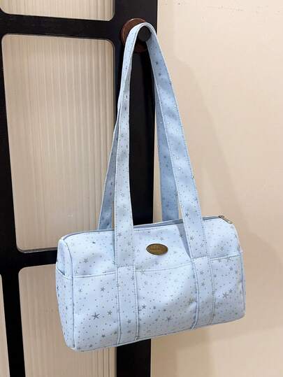 Nylon Star Decor Large Capacity Short Trip Travel Bag, Gym Bag, Yoga Bag, Student Back To School Luggage Bag
