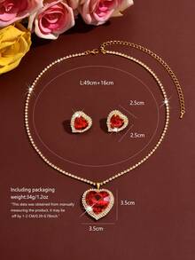 Set Perhiasan Mewah Batu Permata Hati Merah, Rantai Tulang Selangka Serbaguna, Aksesori Gaun Pengantin - 1808 Merah-HB - View 7