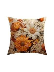1/2/4 piezas Fundas de cojín con estampado floral y de hojas en 2D, suaves y mullidas con cierre de cremallera, adecuadas para la decoración otoñal del hogar y el dormitorio (No incluye relleno) - Naranja - Ver 16