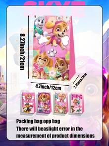 Paw Patrol 36/24/12 个装/汪汪队立大功粉色主题生日派对装饰纸质礼品袋，天天公主配色礼品袋，适合生日和节日糖果袋及礼品袋，是生日礼物包装、派对节日纸袋的理想之选，也适合婚礼/生日派对。 - 汪粉紙袋 - 查看 8