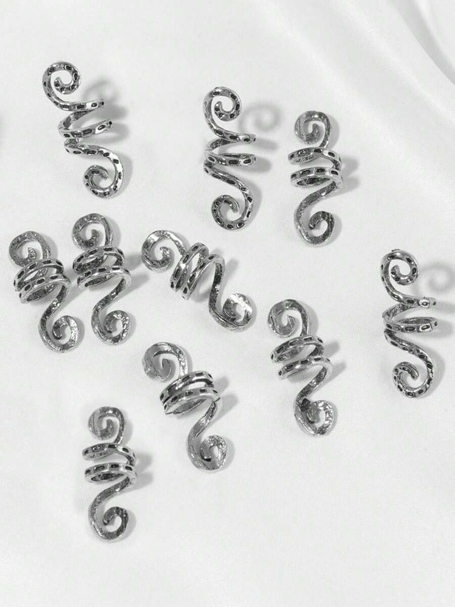 10颗合金脏辫珠，蛇形独特编织发饰，爱尔兰派对装饰，仙女派对发夹 - 銀色 - 查看 1