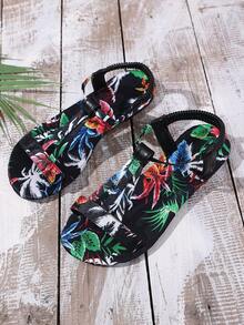 Bohemian Style Tropical Floral Print Sandals, Women's Summer Outdoor Beach Holiday Slippers - Black - View 6