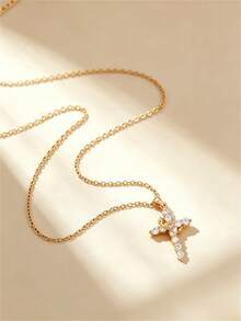 1 chiếc vòng cổ tối giản dành cho tuổi teen với mặt dây chuyền hình vương miện và thánh giá, chi tiết pha lê lấp lánh, trang sức tôn giáo, thích hợp để đeo hàng ngày, làm quà tặng Giáng sinh hoặc các dịp đặc biệt. - Nhiều màu - Xem 4