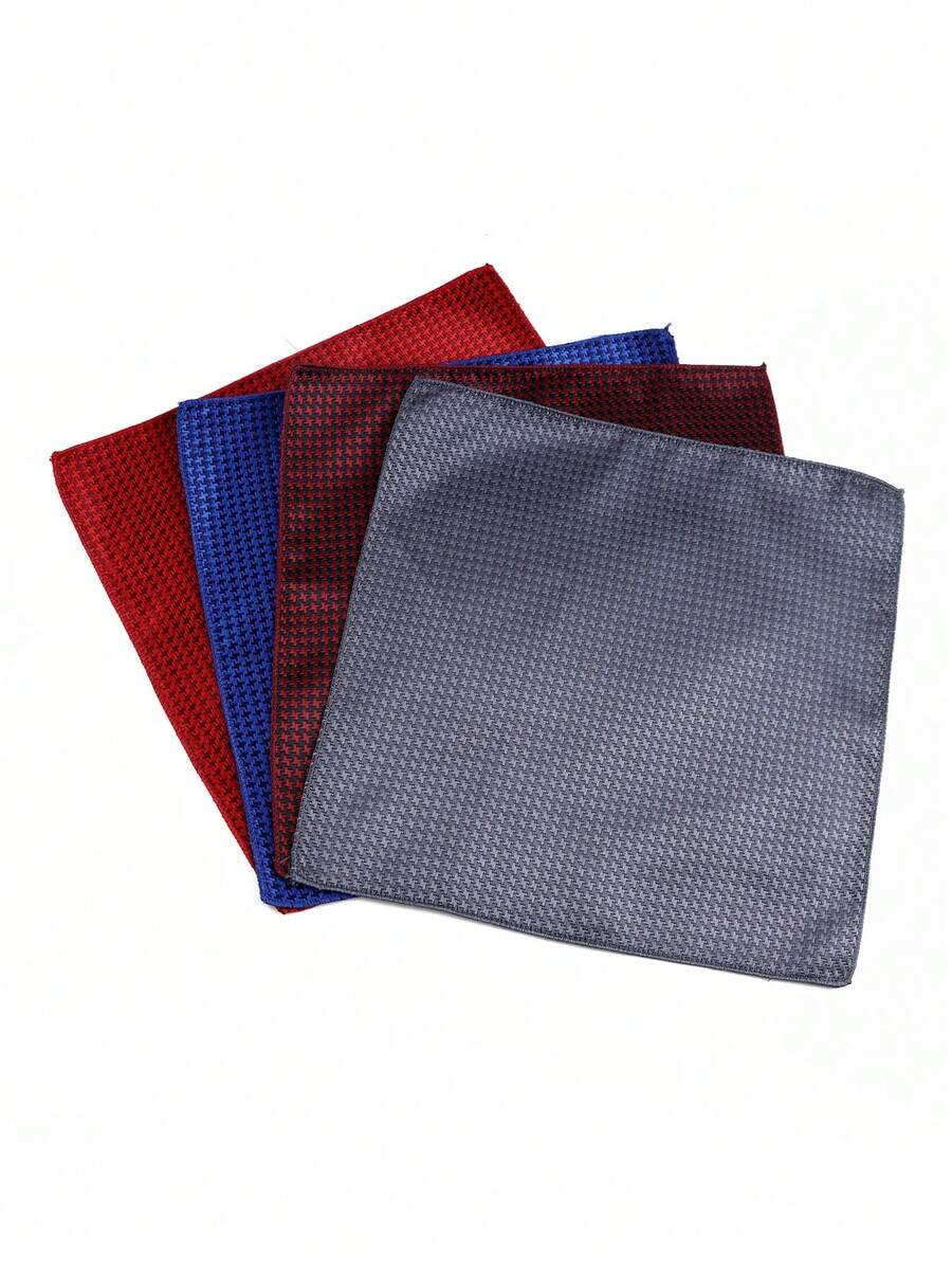 ZLQ&GOU 1pc 4-Color Houndstooth Pattern Men's Formal Handkerchief, 22*22cm Polyester Jacquard Pocket Square, Business & Casual Formal Outfit Accessory - Multicolor - View 1
