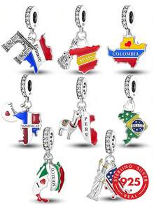 1pc Dominican Republic Map Charm Beaded Pendant, Suitable For Bracelet DIY, Women Jewelry - Silver - View 12