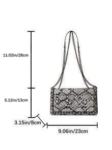 1pc Snake Skin Magnetic Closure Square Shoulder/Crossbody Bag With Chain Strap, Embroidered Solid Color Chain Strap Women's Handbag With Fish Bone Embroidery, Suitable For Work And Dates - Khaki - View 11
