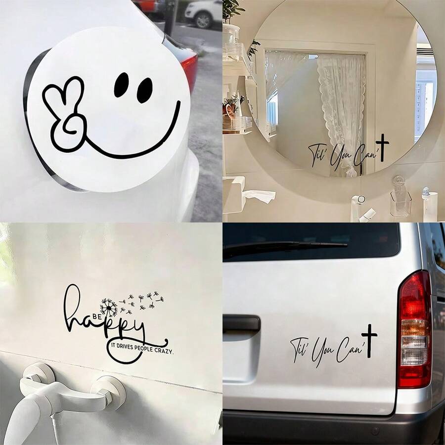 1/3pcs Minimalist Letter & Smiling Face Wall Stickers, Suitable For Bathroom, Living Room, Bedroom, Mirror, Locker, Multi-Functional Home Decor, Waterproof PVC Self-Adhesive - Letter - View 1