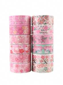 12 rollos/caja de cinta washi con patrón de flores de cerezo rosa romántico, ancho de 1,5 cm, adecuado para decorar suministros de estudio, scrapbooks, proyectos de arte, un regalo de diario para amigos - Conjuntos - Ver 8