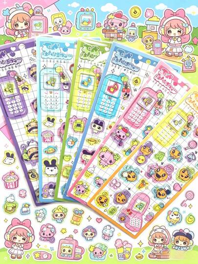 Y2K复古闪光小熊和小兔子摇摇贴纸，适合手机壳装饰